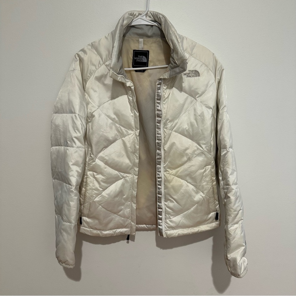 The North Face Women's White 550 Fill Down Puffer Jacket Full Zip Size M